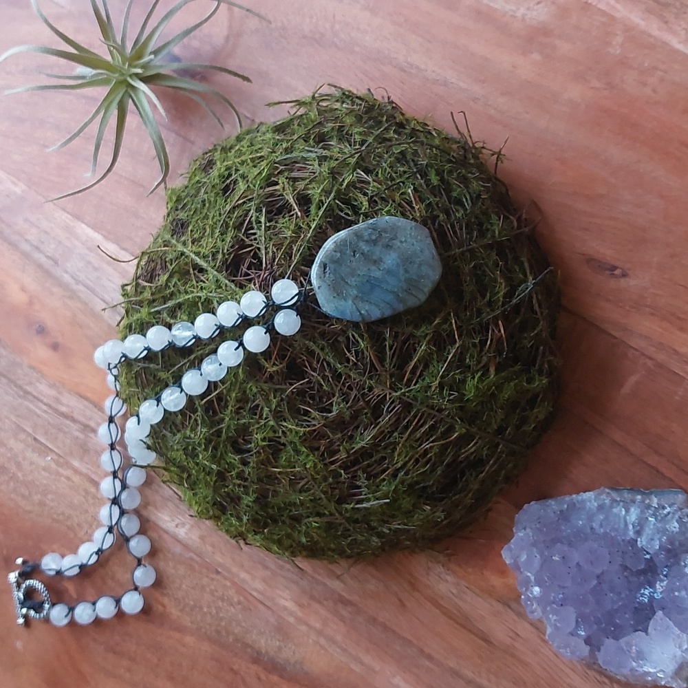 Labradorite And Quartz Necklace Handcraftef by Rust Belt Raised